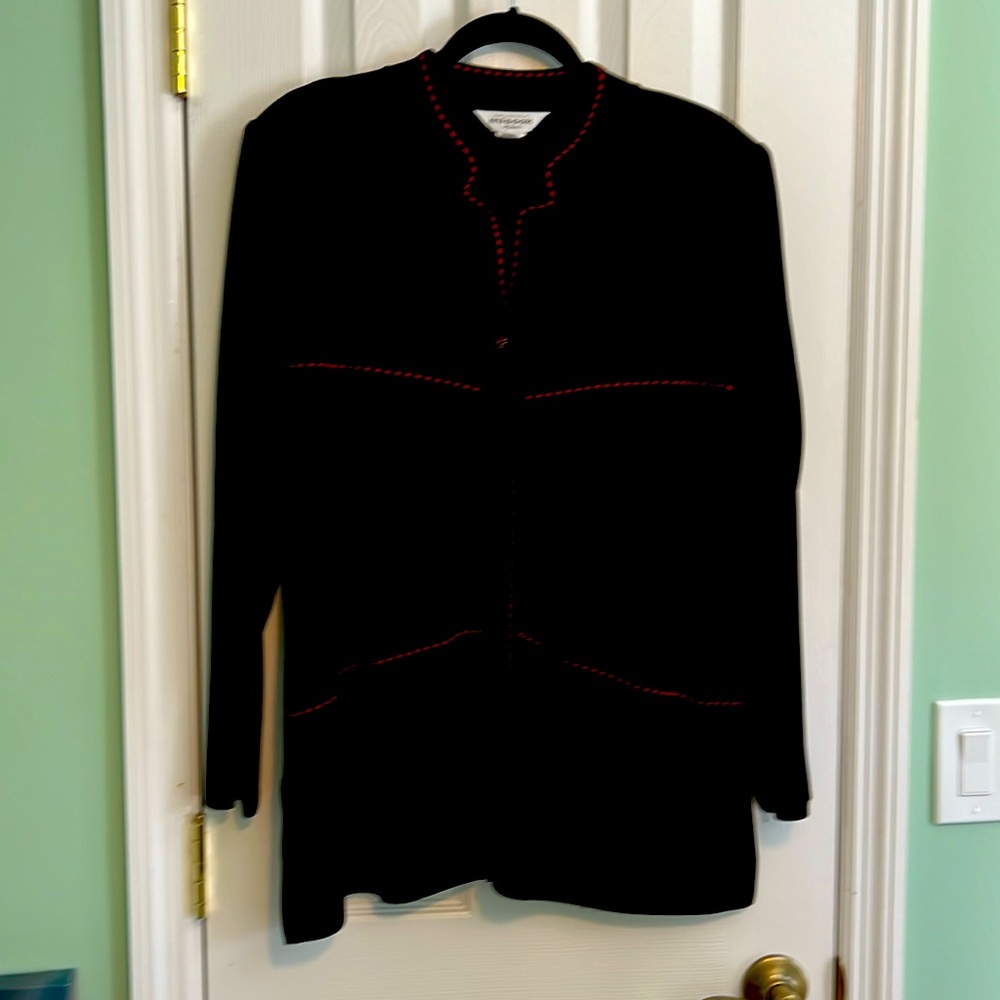 Misook Black Button Up Jacket 1x With Red Accent … - image 1